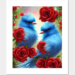 Beautiful Valentine Blue Love Birds Posters and Art